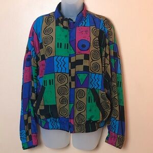 Tail Colorful Geometric Print Jacket Women M Vintage 90s